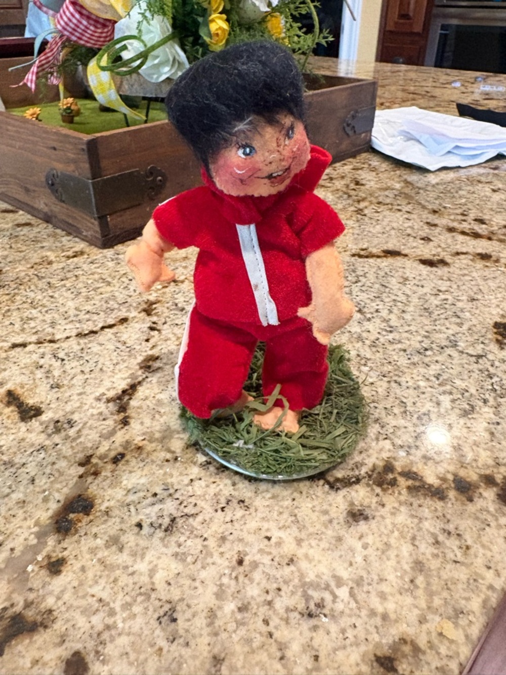 Annalee Red Plush Doll with Black Hair